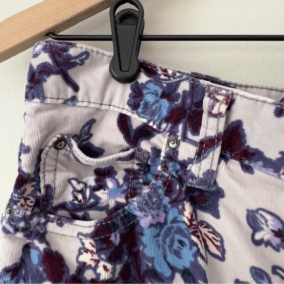 Free People Floral Corduroy Pants 5-Pocket Belt Loops Zip Button Stretch Cotton - Picture 3 of 10